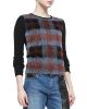 Mohair Plaid-Front Crewneck Sweater