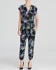 Night Floral Cap Sleeve Crossover Neck Jumpsuit