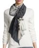 Ombre Wool-Blend Macro Check Scarf, Ivory