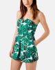 Palm Print Notched Neck Romper