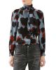 Patchwork Fox Fur Jacket, Leaves Print Silk Shirt & Stone Washed Stretch Denim Pant