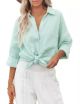 Amebelle - Women's Cotton Frayed Button Down Shirt, Long Sleeve with Pockets