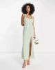 ASOS - Long Dress with Heart Neckline and Back Buttons in Sage Green