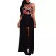 Evedesign - Women's Sheer Mesh Embroidery Maxi Dress, Sleeveless Halter, High Split, Black