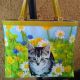 Isabella Fiore - Tabby Kitten Beaded Flower Tote Bag