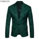One Button Notched Lapel Green Blazer