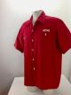 1950s Bowling Shirt, Red Rayon Gabardine, Bowling Pin Buttons, Loop Collar