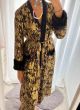 Zara - Gold Silky Shimmery Jacquard Kimono Dress with Fur Cuffs