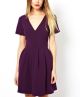 Purple Vneck Structured Skater Dress