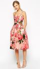 Rose Print Bandeau Midi Prom Dress