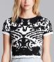 Short Sleeve Intarsia Crop Top