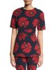 Short-Sleeve Floral-Print Peplum Top, Navy/Poppy