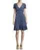 Short-Sleeve Paisley A-Line Dress, Blue Smoke