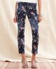 Skinny Floral-Print Cropped in Black Iris Wash