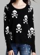Skull Cross Bone High Low Crewneck Sweater
