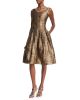 Sleeveless Scoop-Neck Metallic Matelasse Dress, Dark Gold
