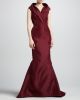 Sleeveless Shawl-Collar Mermaid Gown in Wine