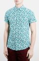 Slim Fit Short Sleeve Floral Print Oxford Shirt