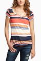 Stripe-Notched Scoop Tee