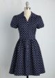 Summer School Cool Dress in Navy Dots