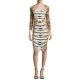Tiger-Print 3/4-Sleeve Gathered Sheath Dress