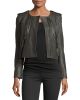Zeno Cropped Leather Jacket with Fringe, Smokey Ash