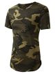 Hemoon - Hipster T-Shirt with Side Trim Decoration Short Sleeve Camouflage Green XL